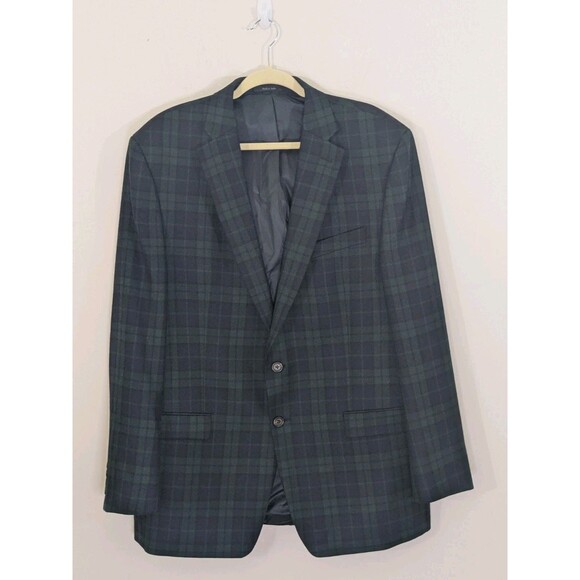 Lauren Ralph Lauren Blazer Jacket Mens 44L Navy Green Madras Plaid Scottish EUC - Picture 1 of 11